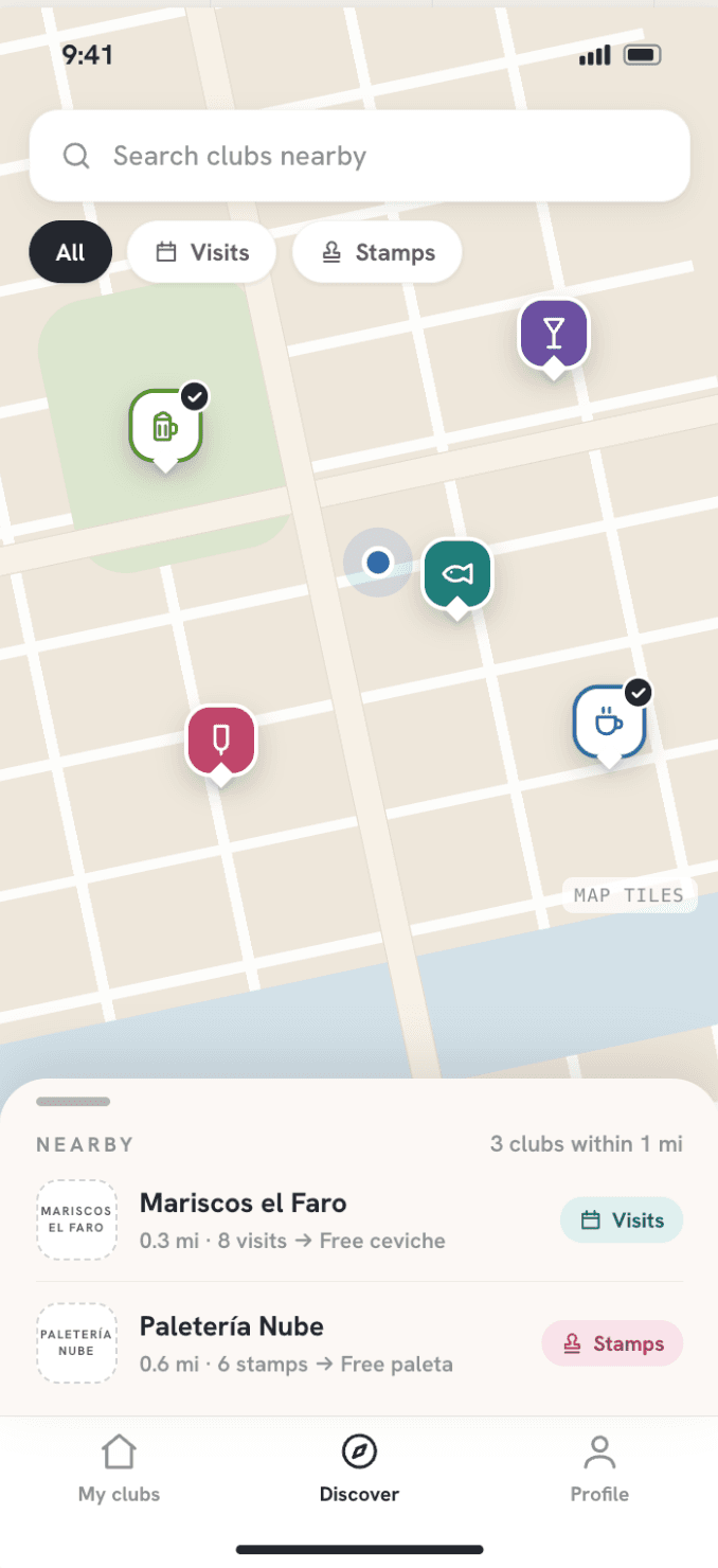 Member app: Discover map