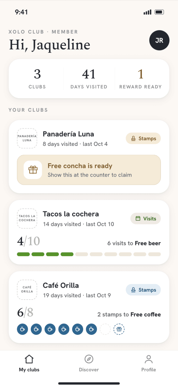 Member app: My clubs